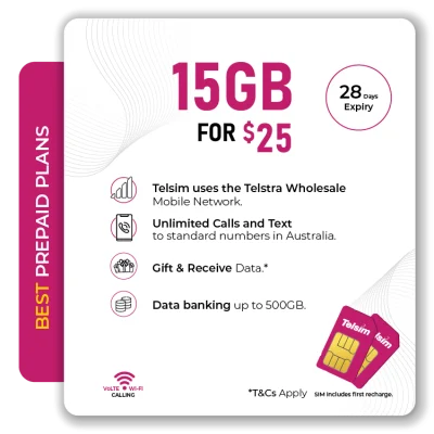 Telsim 15GB Prepaid Plan Unlimited Calls Texts Volte Wi Fi Calling