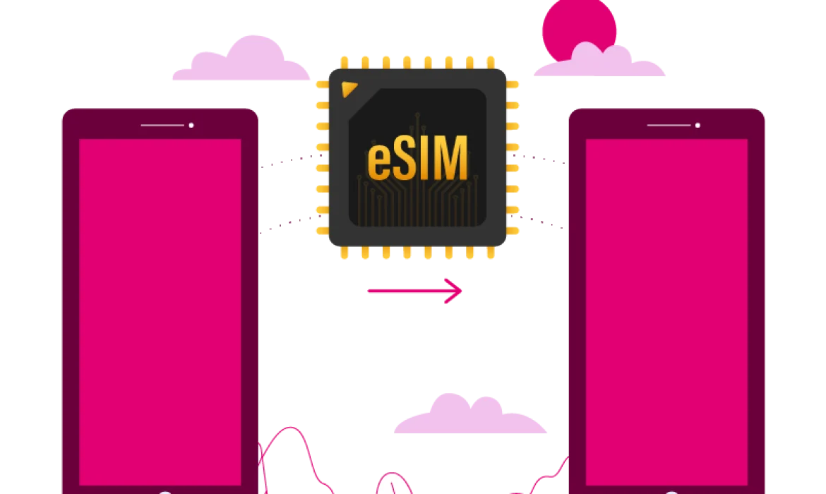 Illustration of SIM transfer between two smartphones, how to transfer your eSIM to a new phone.