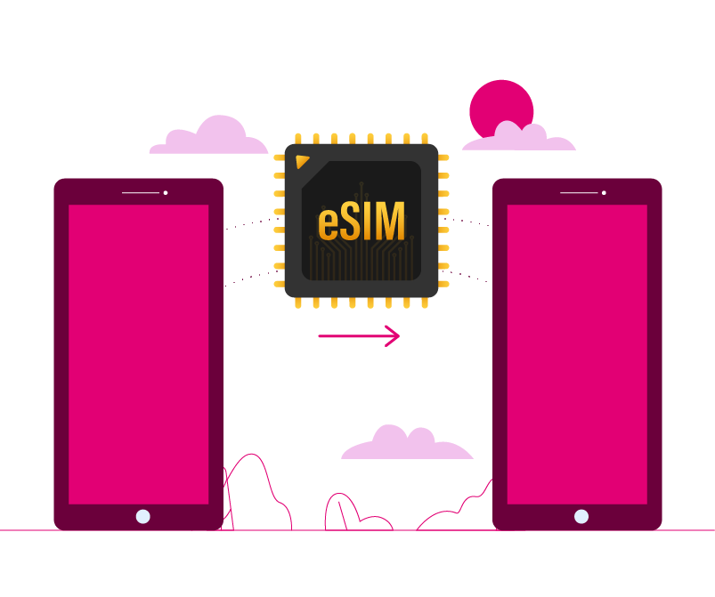 How to transfer your eSIM to a new phone seamlessly - Telsim Illustration of SIM transfer between two smartphones how to transfer your eSIM to a new phone