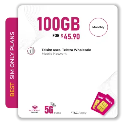 100GB 5G Data SIM Only Mobile Plan for $4590 monthly includes VoLTE Wi Fi Calling and the first recharge with the SIM