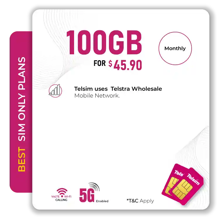 100GB 5G Data SIM Only Mobile Plan for $4590 monthly includes VoLTE Wi Fi Calling and the first recharge with the SIM