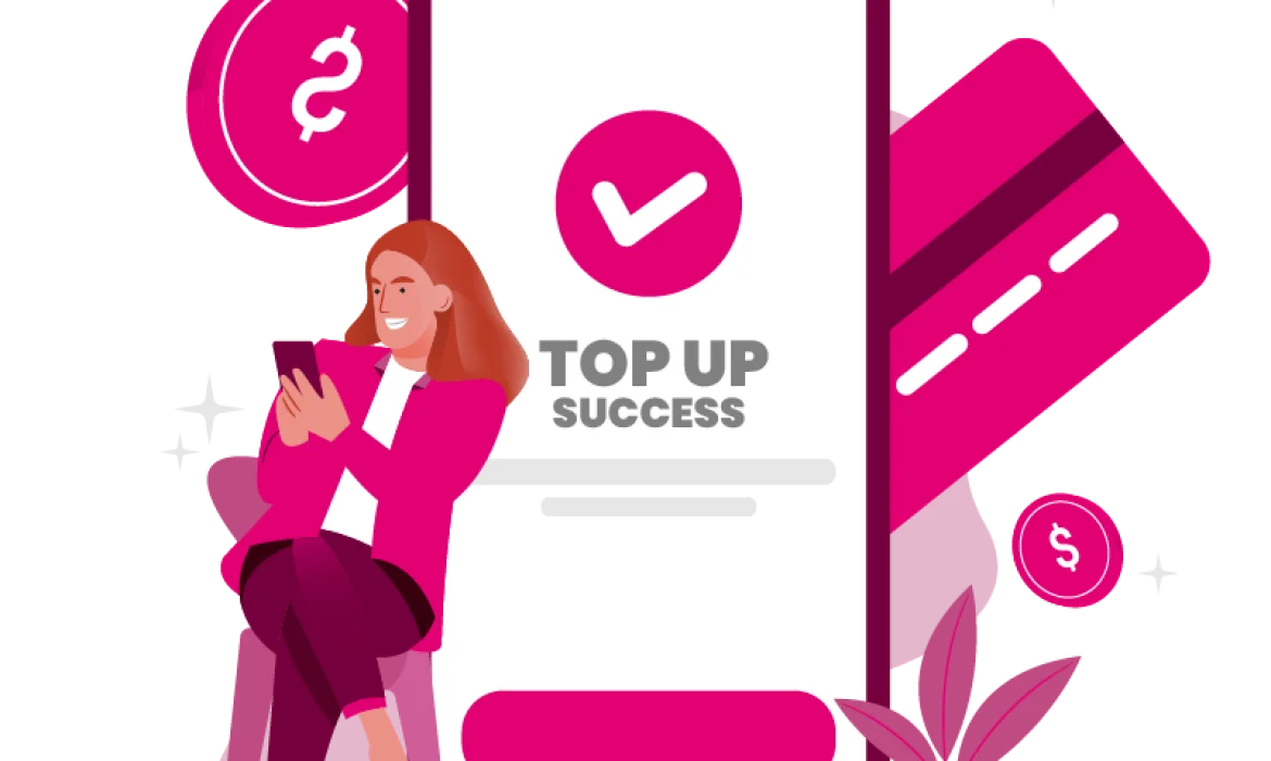 Mobile top-up success confirmation screen showing successful recharge with checkmark