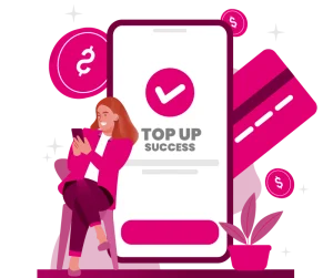 Mobile top up success confirmation screen showing successful recharge with checkmark
