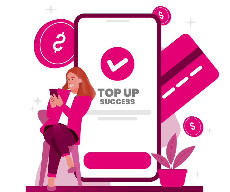 Mobile top up success confirmation screen showing successful recharge with checkmark