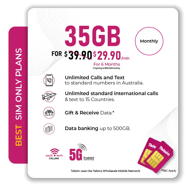Telsim 35GB 5G Starter SIM Only Mobile Plan Monthly - Telsim Telsim 35GB 5G Starter SIM Only Mobile Plan for $2990 fast affordable mobile data