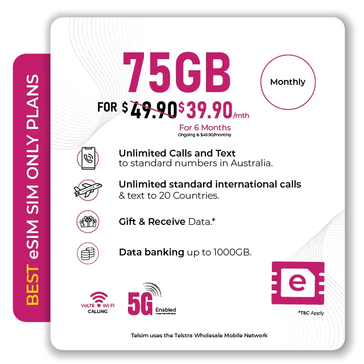 Telsim 75GB 5G eSIM Basic SIM Only Option - Telsim Telsim 75GB 5G Basic eSIM SIM Only Plan with 1000GB Data Bank for $3990