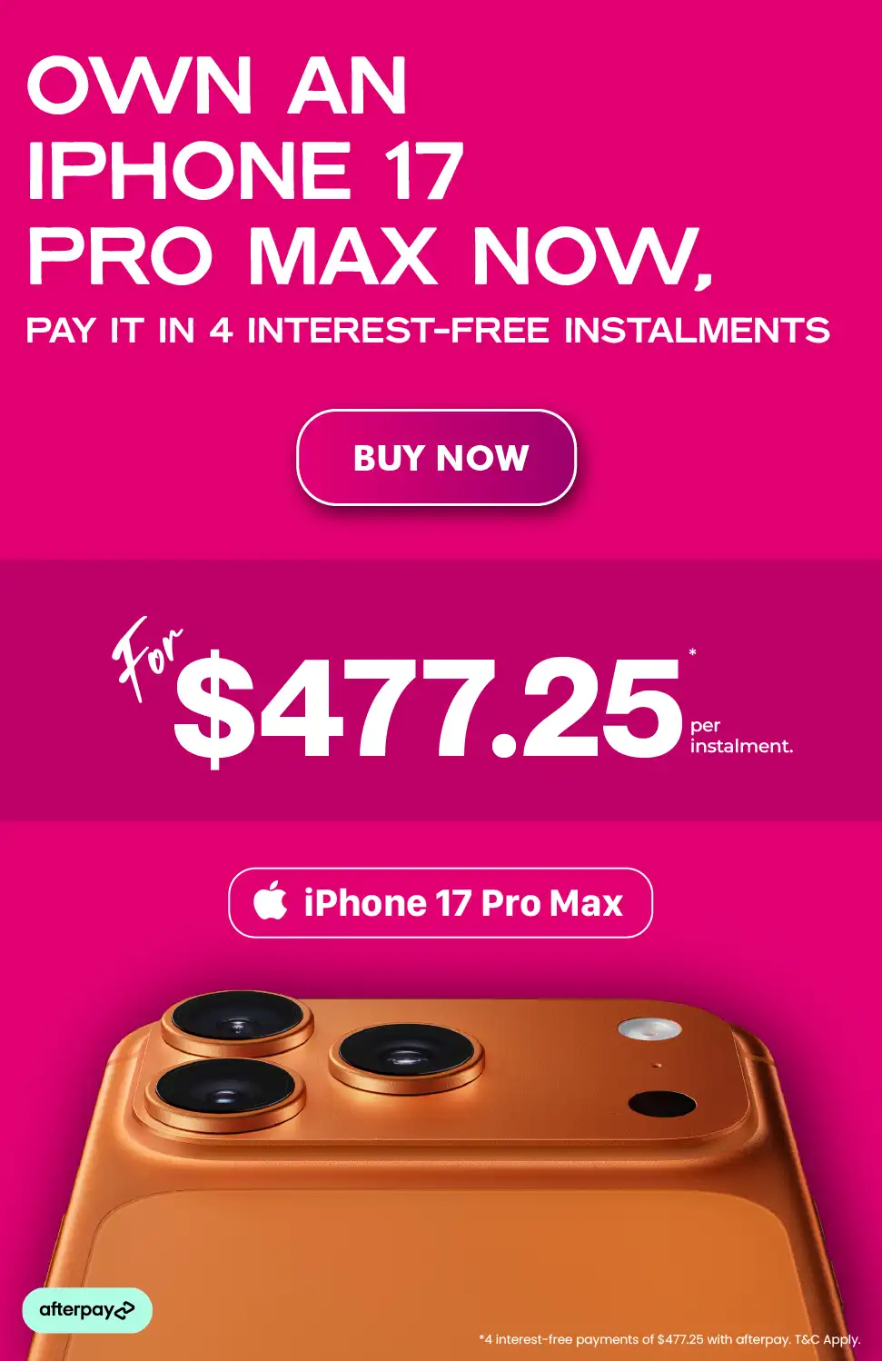 Get a premium refurbished iPhone 17 Pro Max without the premium price Pay easily with flexible Afterpay instalments