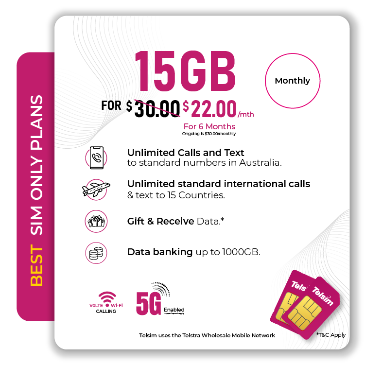 Telsim 15GB SIM Only Plan Australia - Telsim Affordable 15GB Telsim SIM Only Plan with 5G access and international calling benefits
